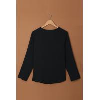 Black Casual V Neck Zip up Half Sleeve Blouse