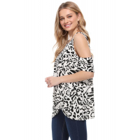 White Leopard Print Cold Shoulder Top