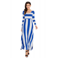 Blue Bold Stripe Long Sleeve Maxi Dress