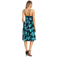 Green Leaf Print Black Button Sundress