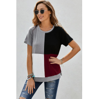 Wine Red Colorblock T-shirt with Slits