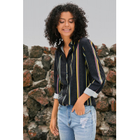 Yellow Charcoal Striped Modern Women Shirt