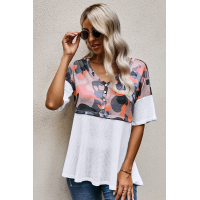 Camo Print Patchwork Short Sleeve Casual Top