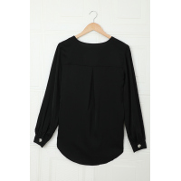 Black Button Up Puff Sleeve Shirt