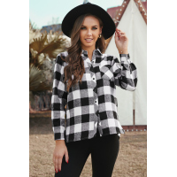 Black Buffalo Plaid Button Pocket Blouse