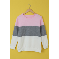 Multicolor Round Neck Long Sleeve Color Block Top