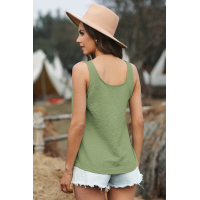 Green Button Textured Cotton Tank Top