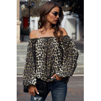 Leopard Print Elastic Neck Off Shoulder Top