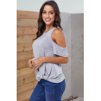 Gray Twist Front Cold Shoulder Tee