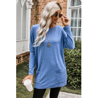 Sky Blue Longline Pocketed Top