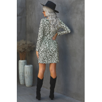 Gray Long Sleeve Leopard Print Mini Dress