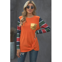 Sequin Splicing Colorful Stripes Long Sleeve Top