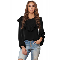 Black Ruffle Lantern Long Sleeve Top