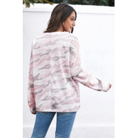 Pink Split Neck Camo Thermal Knit Top