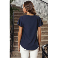 Blue V Neck Short Sleeve Tee