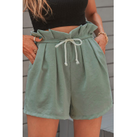 Army Green Frilled Drawstring Waist High Rise Shorts