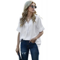 White Short Sleeve Button Solid Shirt