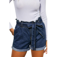 Medium Blue Paper Bag Waist Denim Shorts