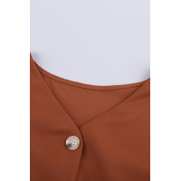 Orange Button Up Puff Sleeve Shirt