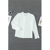 White Frilled Neckline Buttoned French Shirt