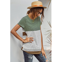 Green Striped Colorblock Tee