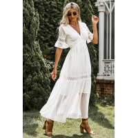 Swiss Dot Lace Trim Maxi Dress