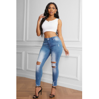 Faded Mid High Rise Jeans with Holes