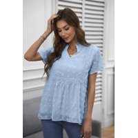 Sky Blue Swiss Dot Short Sleeve Flowy Top