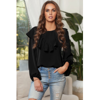 Black Ruffle Lantern Long Sleeve Top