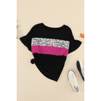 Black Leopard Color Block Short Sleeve Tee