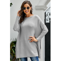 Gray Oversized Batwing Sleeve Sweater Dress