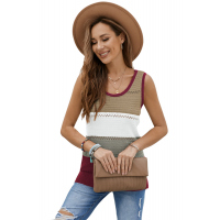 Burgundy Color Block Knitted Tank Top