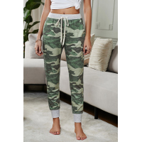 Green Camo Print Knit Sport Pants