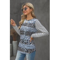 Leopard Striped Print Long Sleeves Top