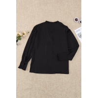 Black Frilled V Neckline Buttoned French Shirt