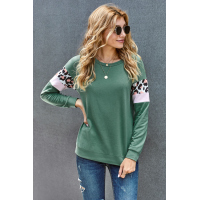 Mint Long Sleeve Leopard Stripes Blouse