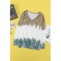 Color Block Tie Dye Pocketed Knit Long Sleeve Top