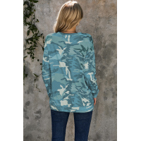 Camo Sequins Color Block Long Sleeve Top