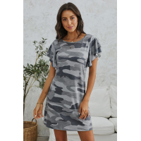 Gray Pile Of Sleeves Camouflage Dress