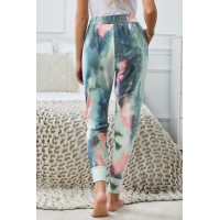 Dark Blue Tie-dye Color Block Drawstring Pants