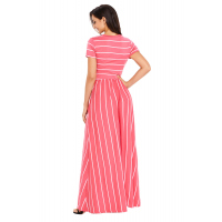 White Striped Rosy Short Sleeve Maxi Dress