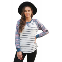 Plaid Raglan Sleeve Striped Top