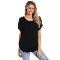 Black Macrame Low-cut Back Dolman Sleeve Shirt