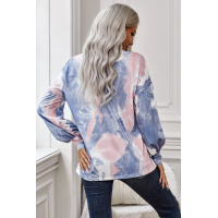 Long Sleeve Tie Dye Print V Neck Top