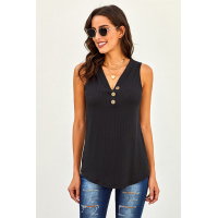 Black Just Say The Word 3 Button Tank Top