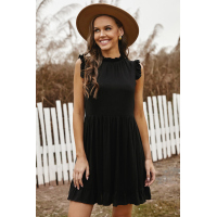 Black Pocketed Ruffle Babydoll Dress