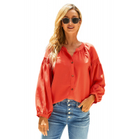 Orange Inspired Button Up Peasant Top