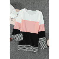 Pink Stylish Colorblock Splicing Stripes Top