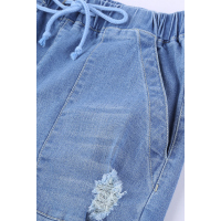 Sky Blue Pocketed Distressed Denim Joggers