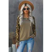 Round Neck Leopard Print Sequin Long Sleeve Top